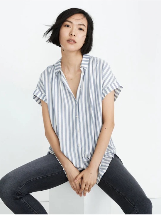 Madewell Tops - Madewell Gray and White Striped Central Button-Down Shirt